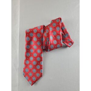 Ermenegildo Zegna Mens Neck Ties 59 3.5 Red Geometric Silk Designer Italy Party